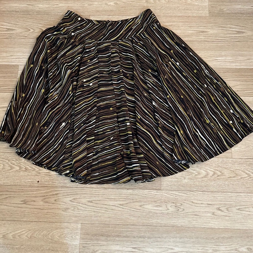 Josephine Chaus Womens Black & Brown Striped Midi Skirt‎ Size 8 97% Polyester 3%